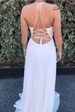 Red White Chiffon Long Floral Prom Dress with Side Slit HZ0509