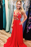 Red White Chiffon Long Floral Prom Dress with Side Slit HZ0509