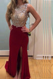 Long Beading Front Split Sexy Prom Dresses HZ0509