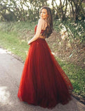 Tulle A Line V Neck Spaghetti Straps Appliques Long Prom Dress HZ0509