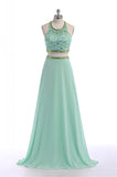 Mint Green Long Chiffon Beading Backless Prom Dresses With Spaghetti HZ0509