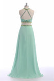 Mint Green Long Chiffon Beading Backless Prom Dresses With Spaghetti HZ0509