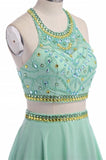 Mint Green Long Chiffon Beading Backless Prom Dresses With Spaghetti HZ0509