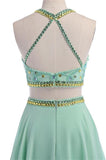 Mint Green Long Chiffon Beading Backless Prom Dresses With Spaghetti HZ0509