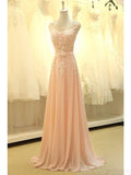 Blush Pink Pretty Long Lace Cap Sleeves Prom Dresses HZ0509