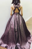 V Neck A Line Chocolate Long Prom Dress Ball Gown With Pockets HZ0509
