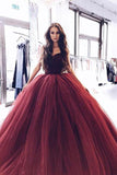 Burgundy Strapless Ball Gown Long Evening Prom Dresses HZ0509