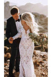 Through Lace Long Sleeve Backless Mermaid Wedding Dress HZ0509