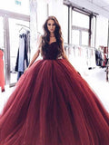 Burgundy Strapless Ball Gown Long Evening Prom Dresses HZ0509