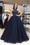 Scoop Royal Blue Ball Gown Beading Prom Dresses,Sweet 16 Dress HZ0509