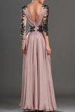 Beauty Long Sleeves V-neck Open Back Long Prom Dresses HZ0509