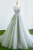 Tulle Court Train Formal Long Prom Dress With Flowers HZ0509