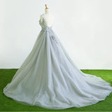 Tulle Court Train Formal Long Prom Dress With Flowers HZ0509