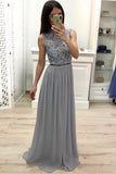Line Chiffon Long Prom Dresses, Cheap Sleeveless Evening Dress HZ0509