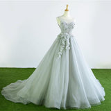 Tulle Court Train Formal Long Prom Dress With Flowers HZ0509