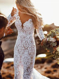 Through Lace Long Sleeve Backless Mermaid Wedding Dress HZ0509