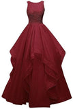 Burgundy Long Ball Gown Beading Prom Dresses HZ0509