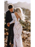 Through Lace Long Sleeve Backless Mermaid Wedding Dress HZ0509