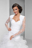 Sheer Tulle Long Sleeve Embroidery White Wedding Jacket, Bridal Jacket HZ0509