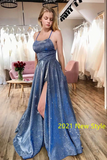 Sparkly Spaghetti Straps Prom Dresses, Graduation Dress With Split HZ0509