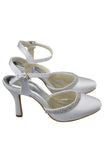 Strap Beading High Heel White Comfy Satin Party Shoes HZ0509