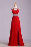 Long Red Chiffon Beaded Backless High Low Prom Dresses HZ0509