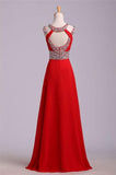 Long Red Chiffon Beaded Backless High Low Prom Dresses HZ0509