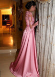 A-Line Scoop Floor-Length Satin Pocket Prom Dress with Beading HZ0509