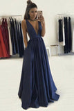 Deep V-neck Long A Line Prom Dresses Graduation Party Dresses For Teens HZ0509