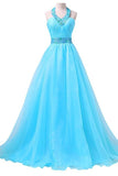 Newest Ice Blue Long Chiffon Beaded Formal Prom Dresses HZ0509