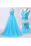 Newest Ice Blue Long Chiffon Beaded Formal Prom Dresses HZ0509
