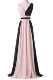 Cheap Pink And Black Long Chiffon Prom Dresses HZ0509