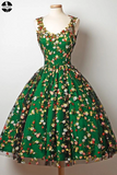 A-Line V-Neck Knee Length Sleeveless Dark Green Lace Homecoming Dress with Appliques HZ0509