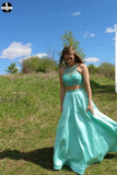 Beauty 2 Pieces Beading Long A line Floor Length Prom Dresses For Teens HZ0509