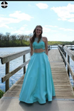 Beauty 2 Pieces Beading Long A line Floor Length Prom Dresses For Teens HZ0509