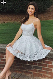 Spaghetti Straps Off White Lace Short Homecoming Dresses Online, Cheap Short Prom Dresses HZ0509
