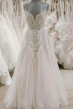 Stunning A line Spaghetti Straps Lace Appliques Backless Wedding Dress HZ0509