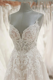 Stunning A line Spaghetti Straps Lace Appliques Backless Wedding Dress HZ0509