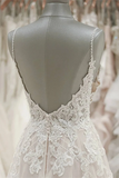 Stunning A line Spaghetti Straps Lace Appliques Backless Wedding Dress HZ0509