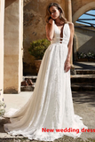 Rustic Lace Wedding Dress V neck Backless Wedding Dress for Sale HZ0509
