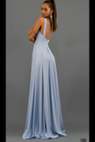 Deep V Neck Blue Long Prom Dresses Simple Bridesmaid Dresses HZ0509