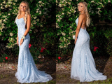 Blue Lace Prom Dresses Long, Evening Dress, Dance Dress, Graduation School Party Gown HZ0509