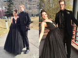 Fashion Spaghetti Straps Black Tulle A Line Prom Dresses Floor Length Evening Party Dresses HZ0509