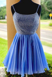 Spaghetti Straps Chiffon Homecoming Dresses with Beadings HZ0509