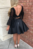 A line Bateau Mini Satin Beaded Appliqued Two Piece Homecoming Dresses HZ0509