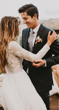 Vintage Long Sleeve Ivory Lace Chiffon Scoop Wedding Dresses Country Wedding Gowns HZ0509