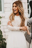 Vintage Long Sleeve Ivory Lace Chiffon Scoop Wedding Dresses Country Wedding Gowns HZ0509