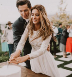Vintage Long Sleeve Ivory Lace Chiffon Scoop Wedding Dresses Country Wedding Gowns HZ0509