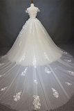Chic Ball Gown Off The Shoulder Applique Prom Dress Tulle Wedding Dress HZ0509