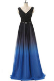 And Royal Blue Gradient Ombre Chiffon Back Up lace Prom Dresses HZ0509